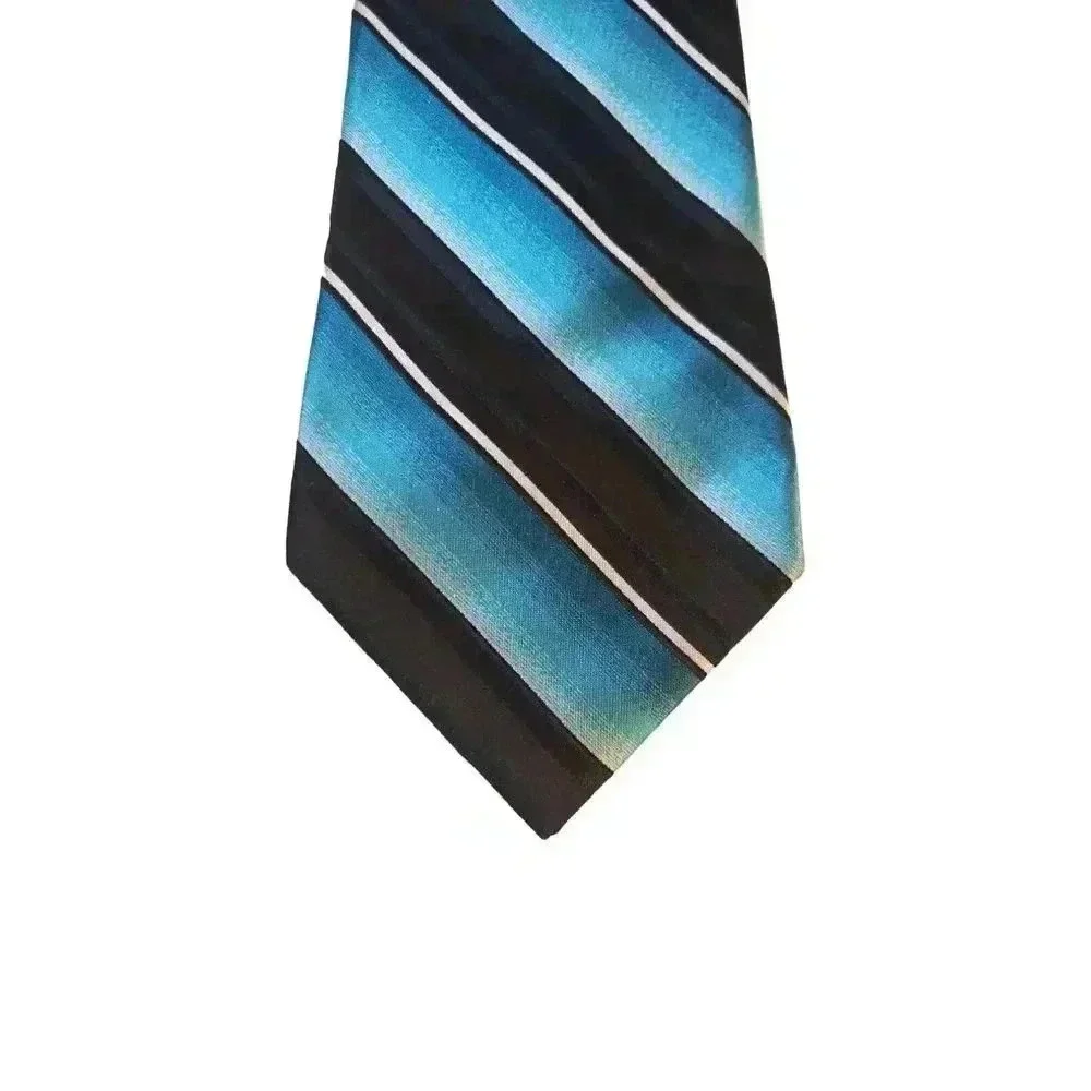 Croft & Barrow Luxury‎ Black Blue Stripes All Silk Necktie Tie Business Church